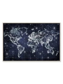 Oliver Gal World Map Stars Framed Canvas Art