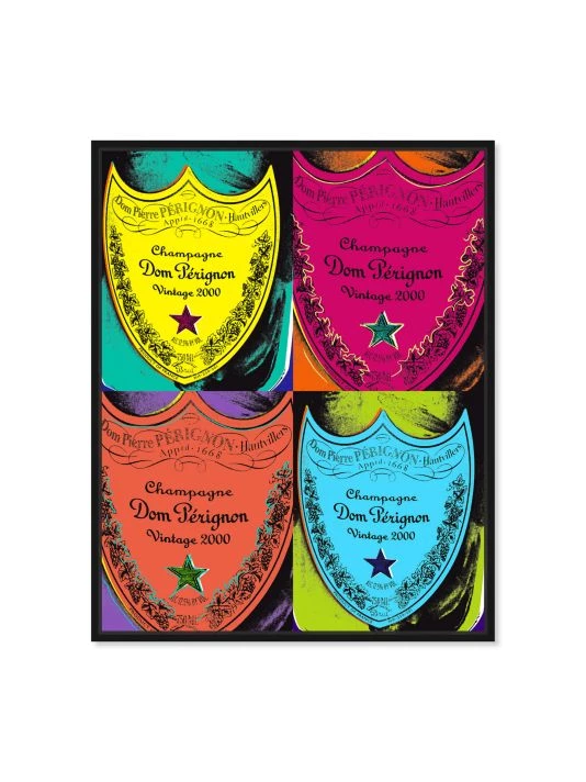 Oliver Gal Warholesque Champagne Labels Framed Canvas Art