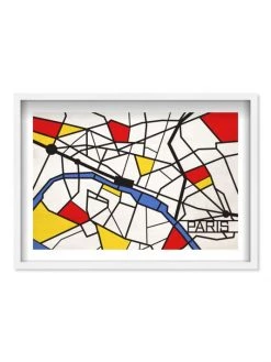 Oliver Gal Paris Color-Blocked Map Shadowbox Framed Art Print