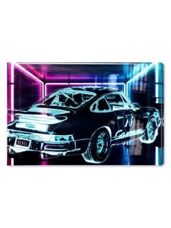 Oliver Gal Neon Cybercar Porsche High Gloss Resin Canvas Print