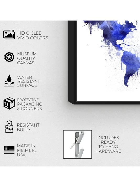 Oliver Gal Mapamundi World Map Framed Canvas Art - Image 3