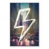 Oliver Gal Neon Lightning Cityscape Framed Canvas Art