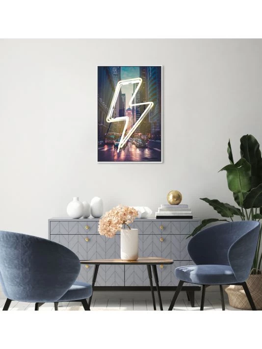 Oliver Gal Neon Lightning Cityscape Framed Canvas Art - Image 2