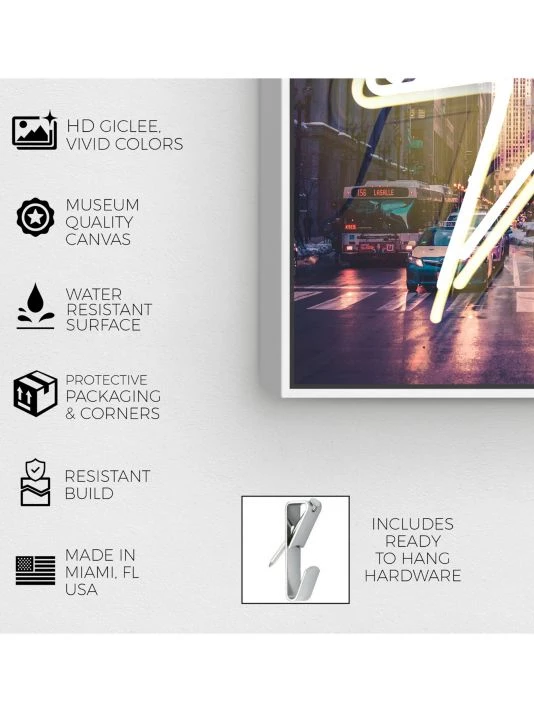 Oliver Gal Neon Lightning Cityscape Framed Canvas Art - Image 3