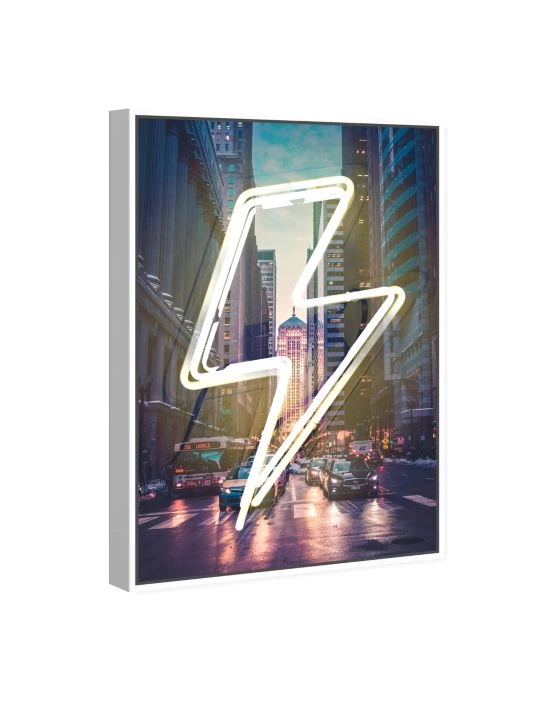 Oliver Gal Neon Lightning Cityscape Framed Canvas Art - Image 4