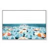 Oliver Gal 'Cote D'azur Beach Umbrellas Aqua' Framed Canvas Art