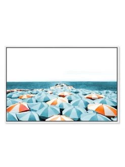 Oliver Gal 'Cote D'azur Beach Umbrellas Aqua' Framed Canvas Art