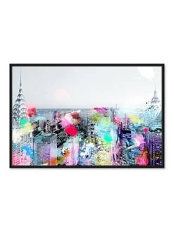 Oliver Gal Under The City Lights Abstract Framed Canvas Art