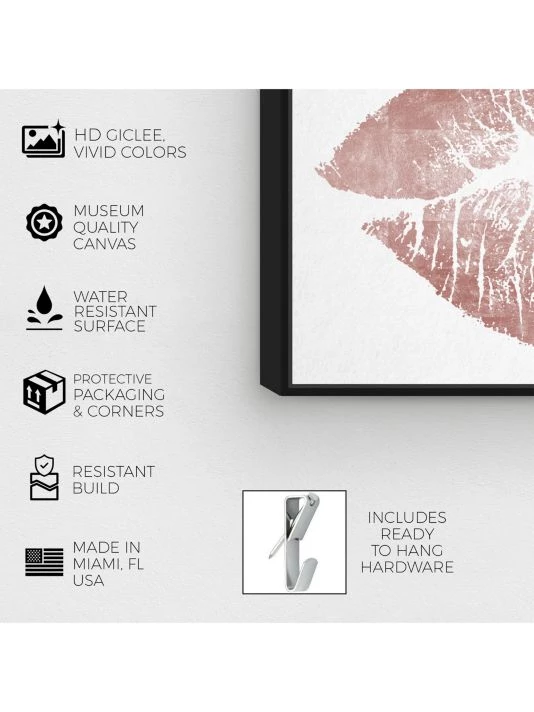 Oliver Gal Solid Kiss Framed Canvas Art - Image 3