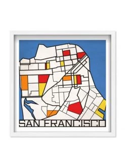 Oliver Gal San Francisco Color-Blocked Map Shadowbox Framed Art Print