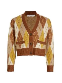 Design History Argyle Cropped Cardigan Green Navy