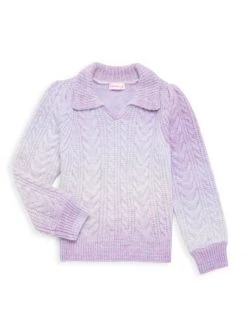 Design History Little Girl's Collared Acid Wash Sweater For Kids