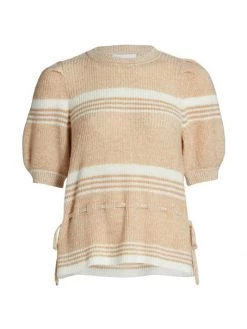 Design History Self-Tie Crochet Sweater Biscotti Winter White