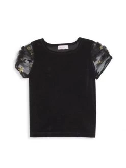 Design History Little Girl's Velvet Tulle-Trim Top For Kids