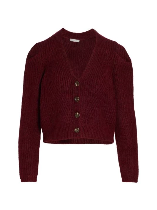 Design History Rib-Knit Puff-Sleeve Cardigan Emerald Green - Image 3